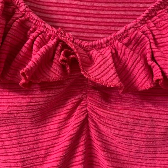 🌷3 for$20🌷Tommy Hilfiger Denim, US M, Pink Striped Sleeveless Ruffle Top - Picture 9 of 11